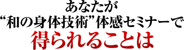 あなたが“和の身体技術”体感セミナーで得られることは...